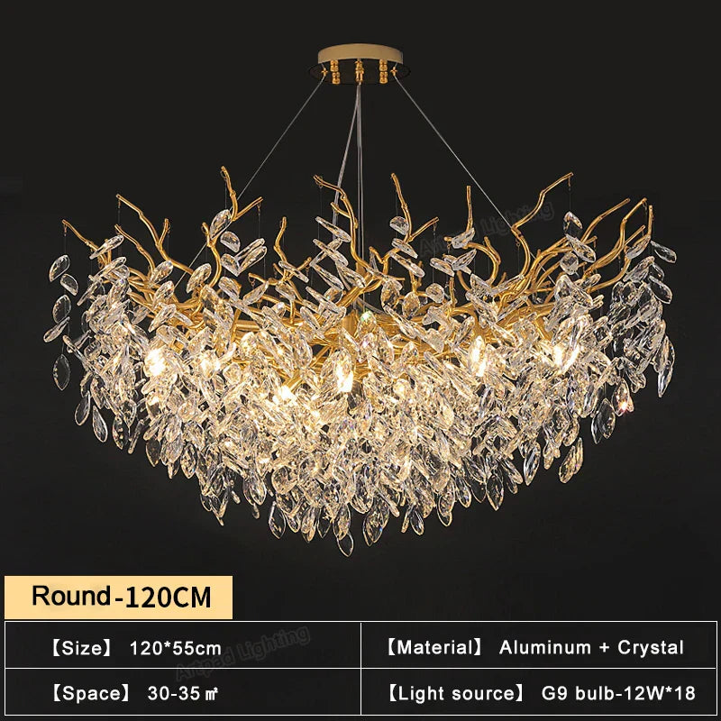 DecorBites™ ثريات كريستال ذهبية لغرفة الطعام، مصباح تعليق فرعي، إضاءة كبيرة