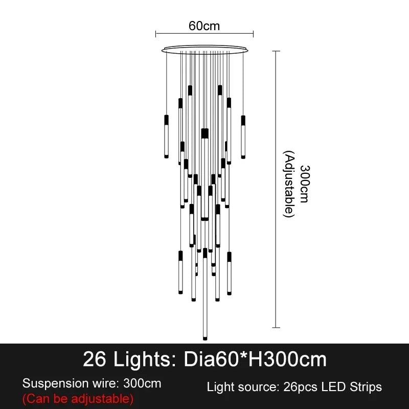 DecorBites™ ثريات LED إضاءة متدلية حديثة لدرج السقف ديكور فاخر لغرفة المعيشة