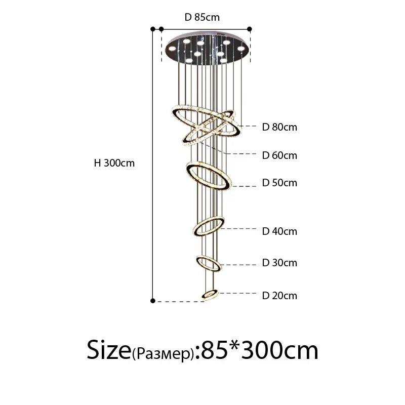 DecorBites™ Crystal Rings Chandelier: Modern Luxury Staircase Lighting Fixture