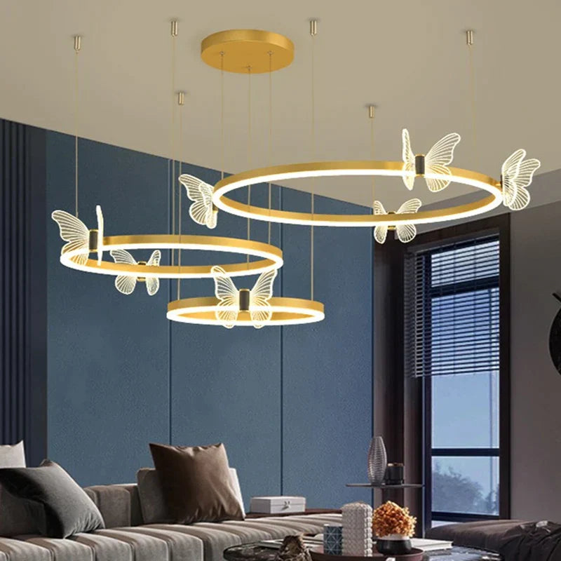 ثريا سقف دائرية ذهبية من DecorBites™ على شكل فراشة LED لغرفة المعيشة وغرفة النوم