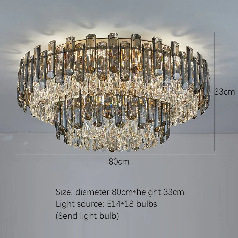 DecorBites™ Lustre en cristal doré pour salon, luminaire de luxe