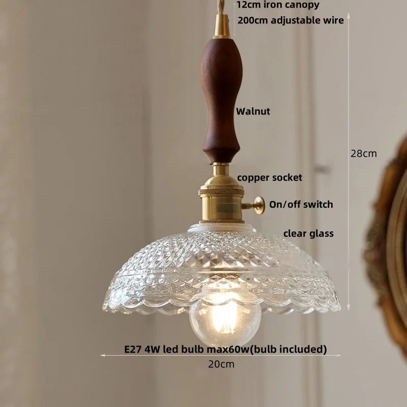 DecorBites™ Acrylic LED Pendant Light: Copper Walnut Wood Flower Hang Lamp
