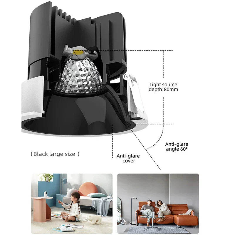 DecorBites™ 12W Anti-glare Recessed Downlight Spotlights Ra97 Indoor Lamp for Living Room