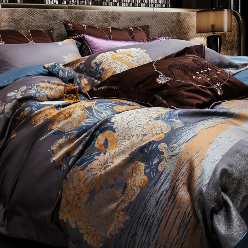 DecorBites™ 1500TC Egyptian Cotton Jacquard Bedding Set for Queen King Size Linens