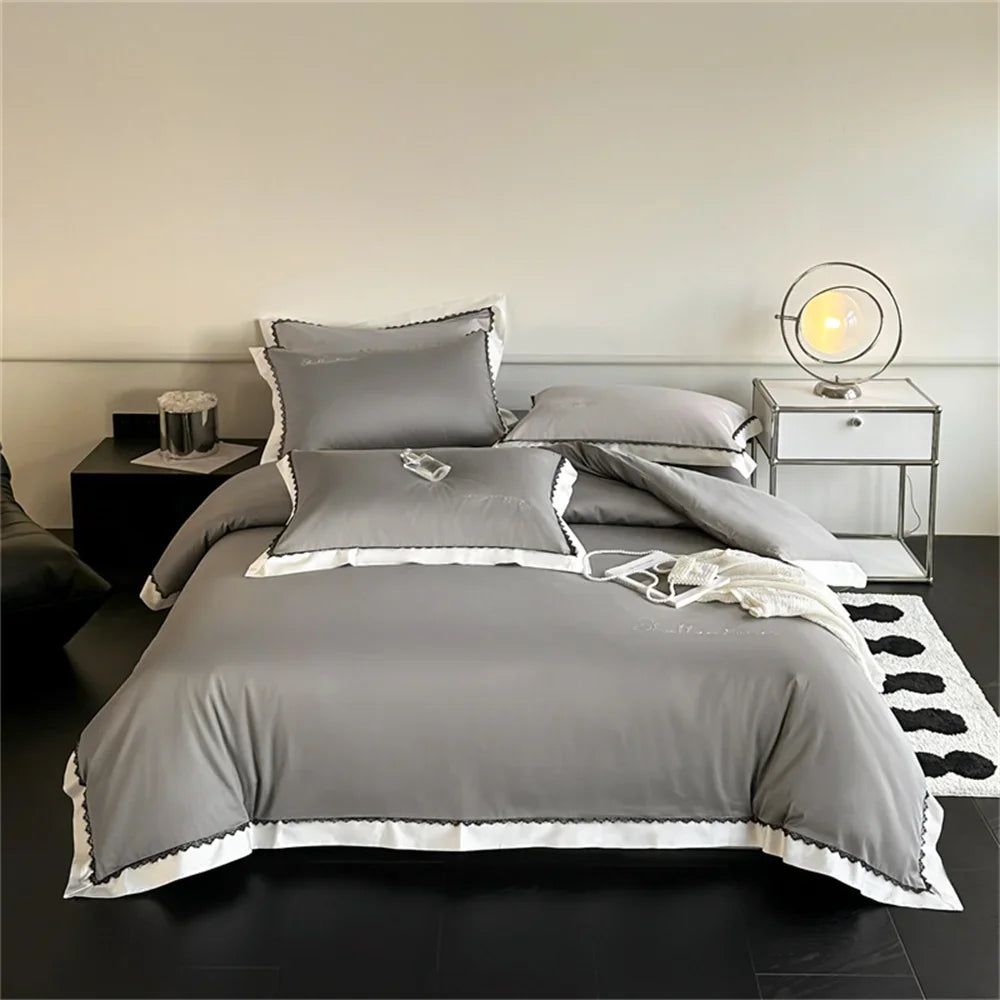 DecorBites™ Hot Diamond Lace Egyptian Cotton Bedding Set: Sheet, Pillowcase, Duvet Cover, Full-Queen-King Size