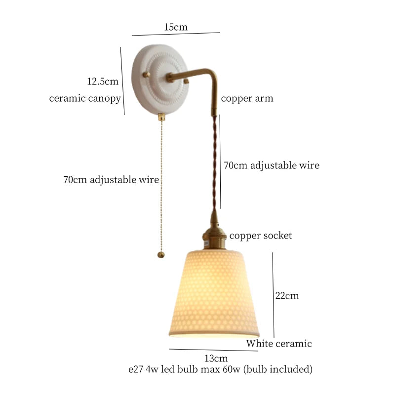 DecorBites™ Adjustable LED Wall Sconce Lamp Stripe Ceramic Copper Mirror Bedside