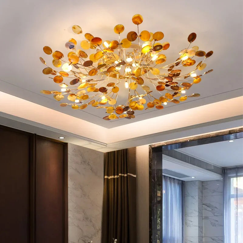 مصباح سقف DecorBites™ Leaf Agate: تصميم إسكندنافي عصري من اليشم لغرفة المعيشة والمطعم وغرفة النوم