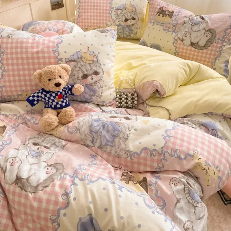 طقم لحاف قطني بتصميم كرتوني مريح من DecorBites™ للكبار