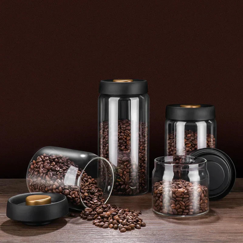 DecorBites™ Glass Vacuum Sealed Coffee Beans Canister Home Kitchen Food Storage Jar