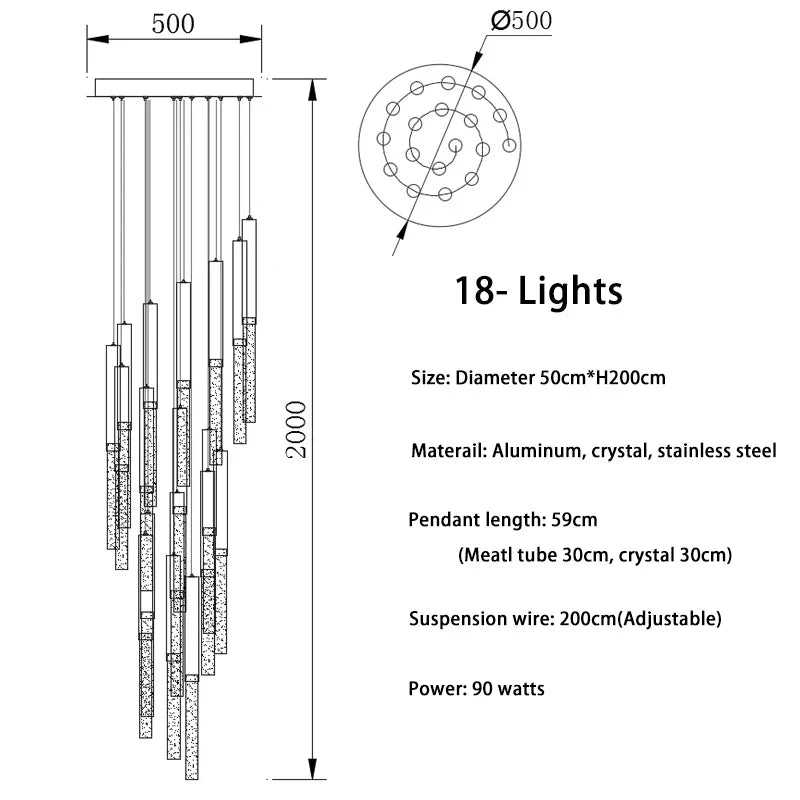 DecorBites™ Crystal Led Chandelier for Modern Loft Living Room Staircase, Gold Art Deco Hanging Lamp