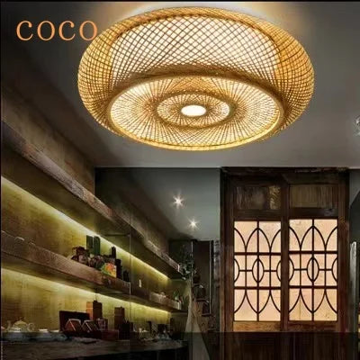 DecorBites™ غطاء مصباح سقف من الخيزران اللامع بتصميم فني من الراتان، تركيبات ثريا