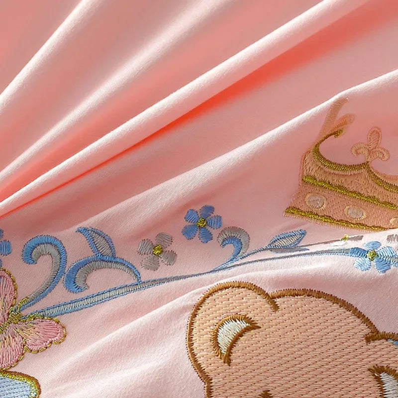 DecorBites™ French Embroidered Cotton Bed Skirt Set with Ruffled Edges
