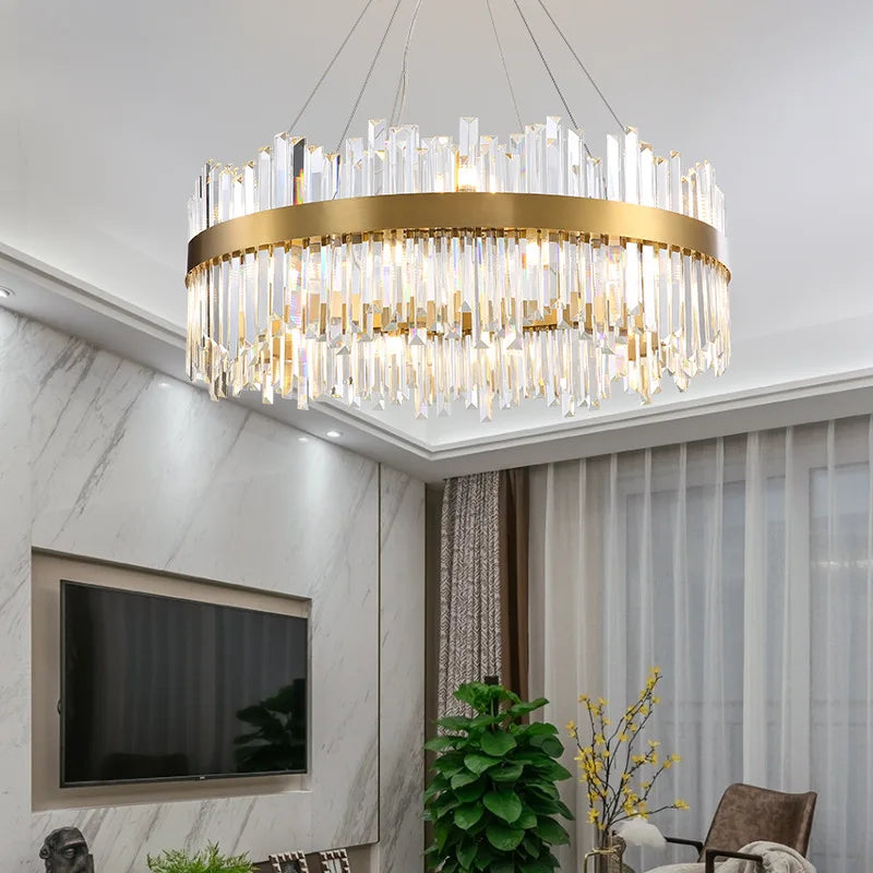 DecorBites™ Crystal LED Chandelier: Elegant Gold Lighting for Dining Room