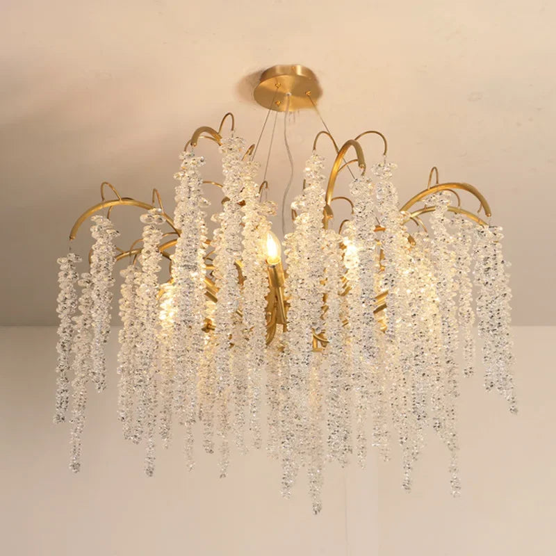 ثريات كريستال LED زجاجية ذهبية من DecorBites™ لديكور غرف الطعام الفاخرة