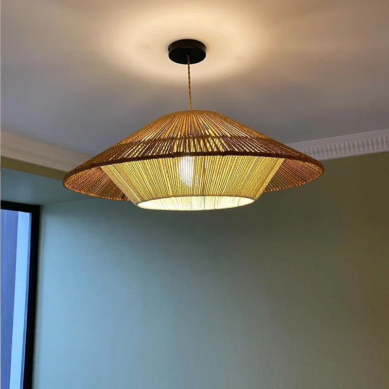 DecorBites™ Hemp Rope Rattan Weave LED Chandelier for Home Decor and Lighting