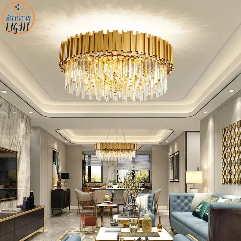 ثريات كريستال ذهبية وسوداء من DecorBites™ بإضاءة LED للسكن الفاخر والضيافة