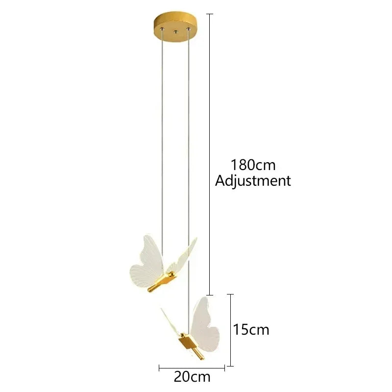 Modern Gold Butterfly 3-Light Metal Pendant Light