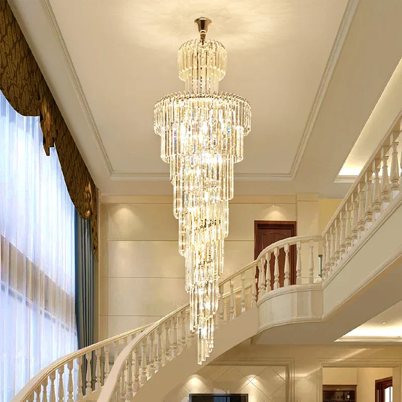 ثريات LED "ديكور بايتس" الذهبية الكريستالية للمباني الدوبلكس - ديكور الدرج الفاخر