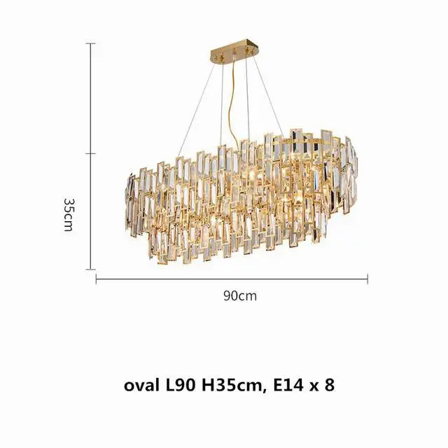 DecorBites™ Gold Steel Crystal Pendant Chandelier - Luxury LED Dining Room Hanging Lamp