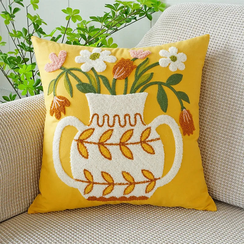 DecorBites™ Green Tulip Embroidery Pillowcase 45X45CM - Sofa Bed Office Car Chair Cover
