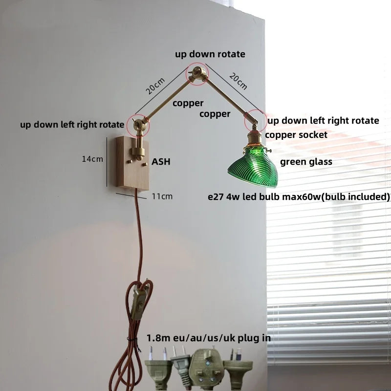 DecorBites™ Brass LED Wall Light Fixture Rotatable Glass Stair Lamp