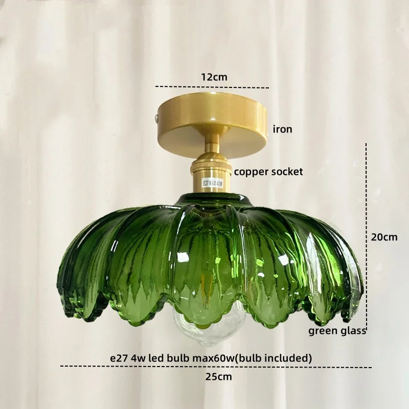 DecorBites™ مصباح سقف نحاسي زجاجي أخضر للشرفة والمطبخ LED حديث