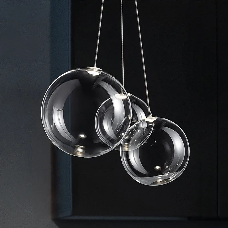DecorBites™ Glass Ball Pendant Lamp - Modern Chrome Chandelier for Home Dining Bedroom Decor