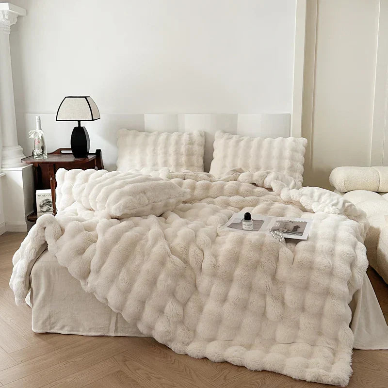 DecorBites™ Deluxe Faux Rabbit Fur Bedding Set: Soft Velvet, Plush Warmth for Winter
