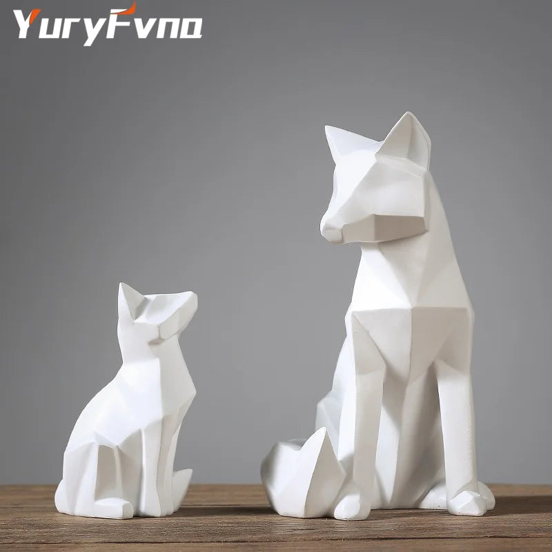 DecorBites™ Geometric Fox Sculpture: Modern White Abstract Desktop Art & Creative Gift