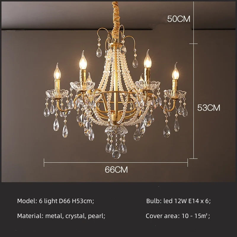 DecorBites™ ثريا ذهبية كريستالية لؤلؤية بمصابيح LED متدلية لإضاءة فاخرة لغرفة المعيشة