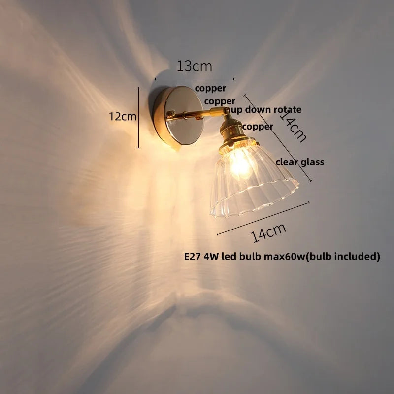 DecorBites™ Glass Base LED Wall Sconce, Pull Chain Switch, Modern Rotate Stair Light