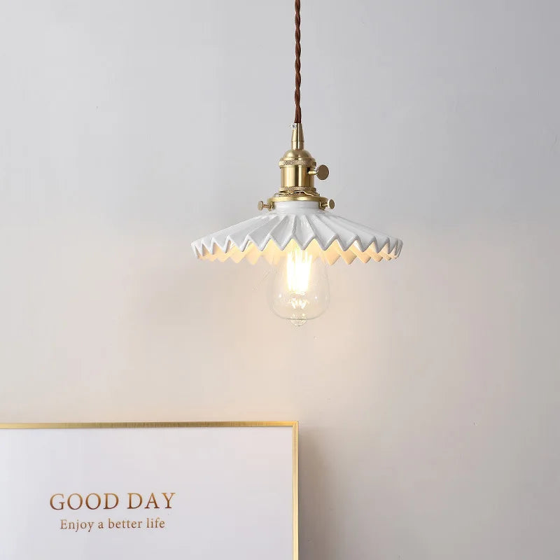 ثريا DecorBites™ يابانية من السيراميك والنحاس، بجانب السرير لغرفة النوم وإضاءة نافذة الخليج والبار