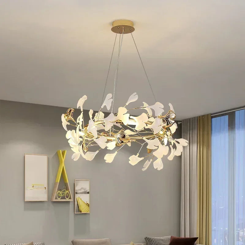 DecorBites™ Ginkgo Branch Leaf LED Ceiling Chandelier - Modern Nordic Design for Home Decor