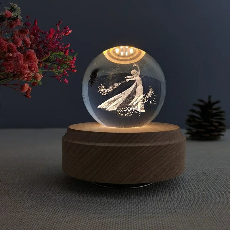 DecorBites™ Crystal Ball Music Box: Rotating Light Projection, Birthday & Valentine's Day Gift