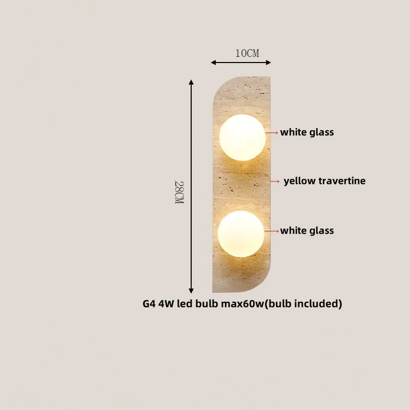 DecorBites™ LED Wall Light Fixtures Bedroom Modern Button Switch Yellow Travertine White Iron Bedside Lamp