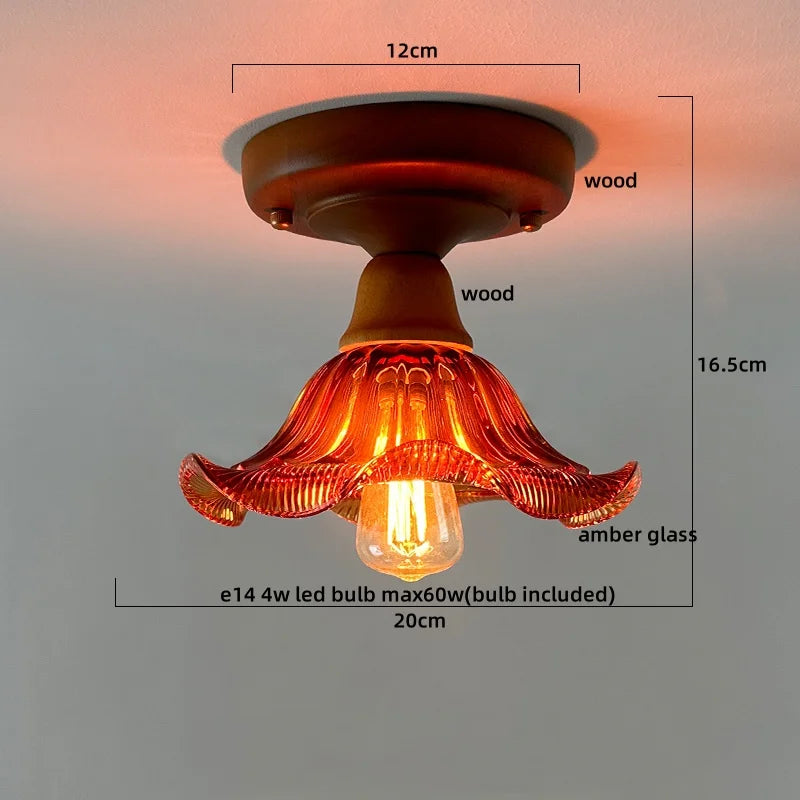 DecorBites™ مصباح سقف LED زجاجي أخضر، مصابيح سقف اسكندنافية من الخشب والنحاس