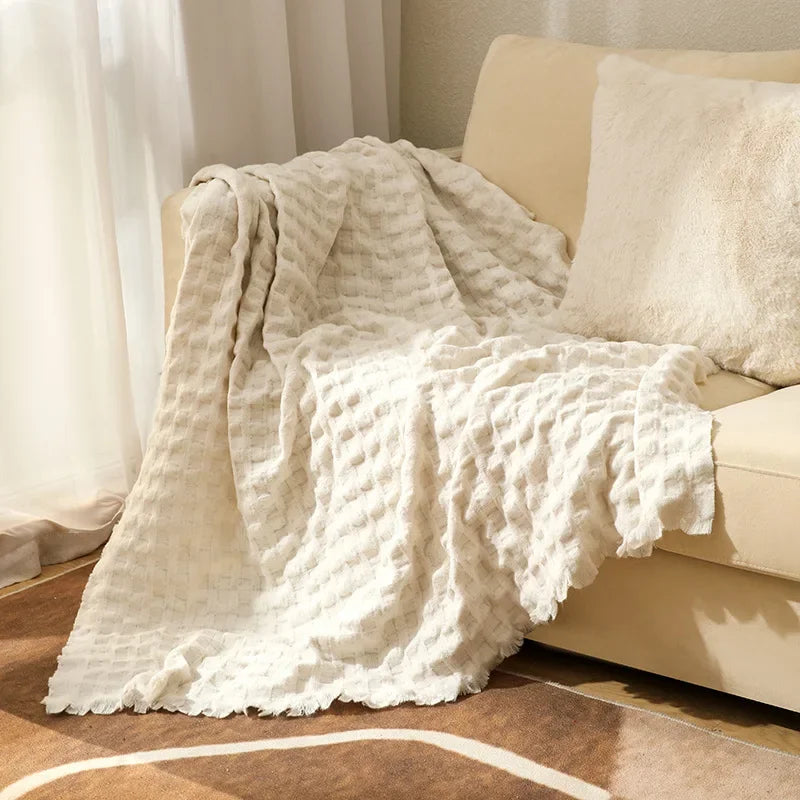بطانية وافل محبوكة DecorBites™ - غطاء أريكة لجميع المواسم، ومفرش سرير، ومنشفة طرف السرير للقيلولة