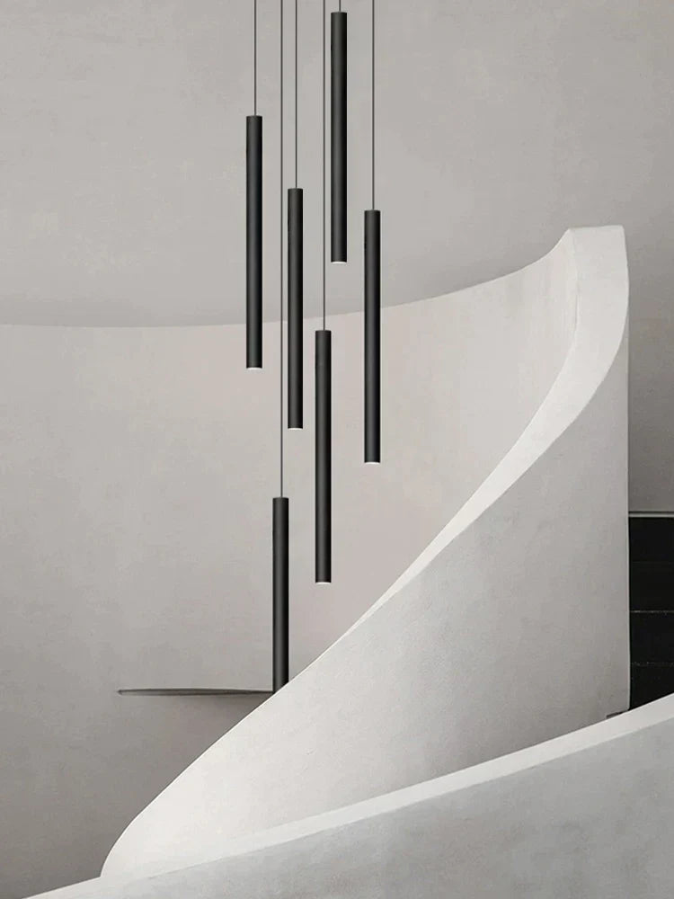DecorBites™ Cylindrical LED Staircase Chandelier Suspension Light - Modern Villa Water Pipe Fixture