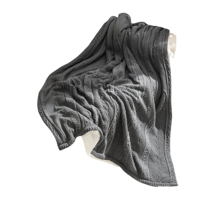 DecorBites™ Cozy Double Layer Dark Gray Fishbone Knit Blanket - Versatile Autumn Winter Sofa Cover