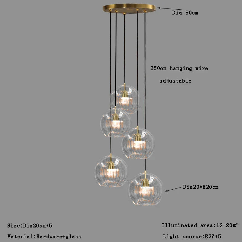 DecorBites™ Clear Glass Ball Pendant Light Chandelier for Living Room Dining Room Home Decor