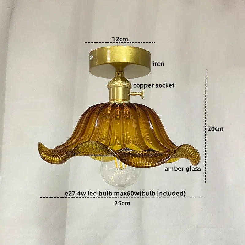 مصباح سقف LED زجاجي أخضر DecorBites™ نحاسي حديدي حديث لإضاءة المنزل
