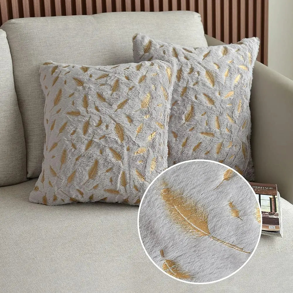 غطاء وسادة DecorBites™ Gold Feather Velvet 45x45، وسائد ديكور للكنب والسيارة