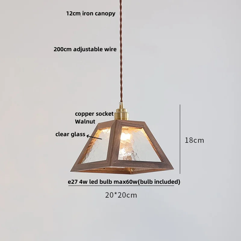 DecorBites™ Glass LED Pendant Lamp with Walnut Wood Brass Accent