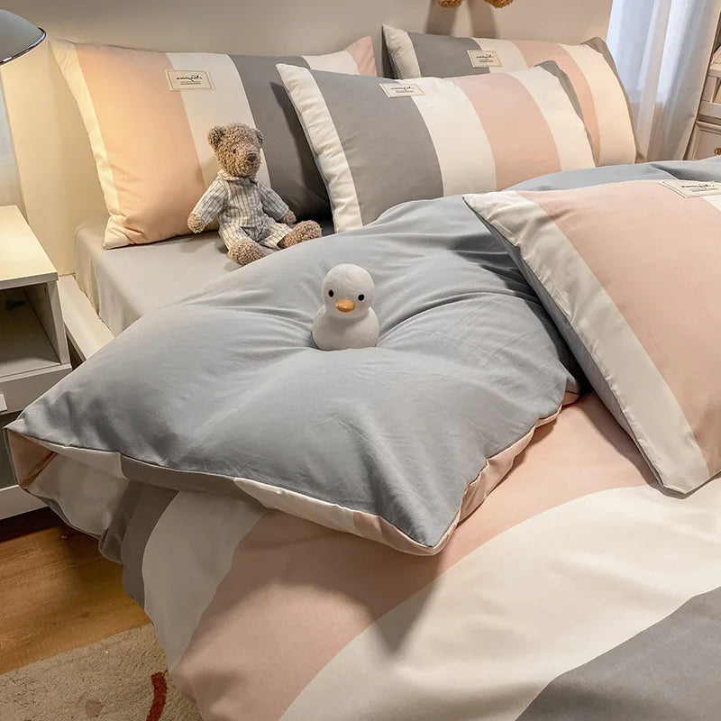DecorBites™ Cozy Plaid Duvet Cover | Simple Nordic Comforter Cover | Non-Fading Washed Cotton Bedding