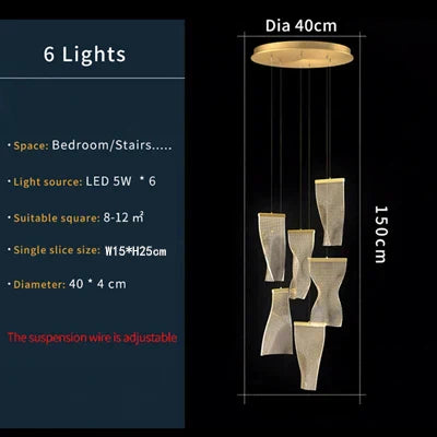 مصباح قلادة أكريليك LED من DecorBites™ لثريا درج حديثة فاخرة