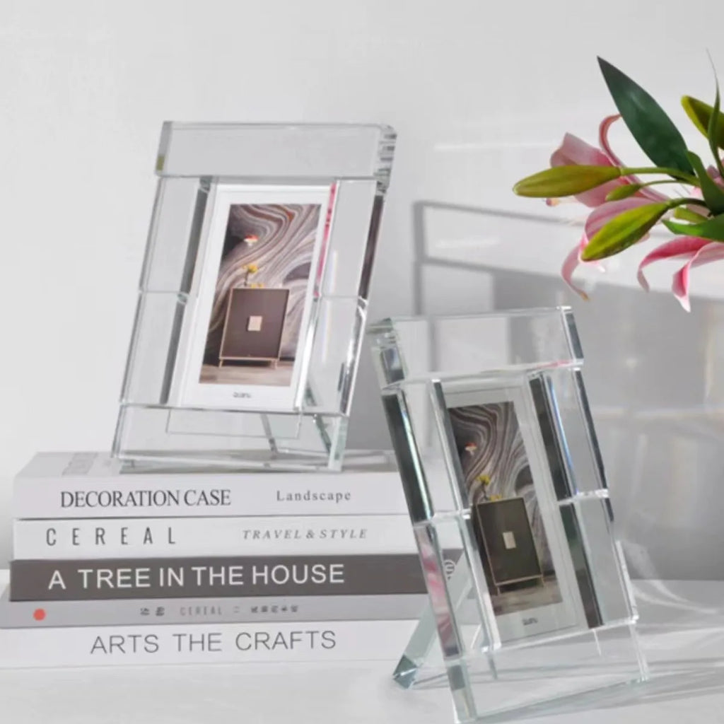 DecorBites™ Crystal Glass Cube Photo Frame for Desktop Decor - Home Decor Ornaments