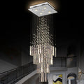 DecorBites™ Crystal Column Chandelier: Modern Square Base Hanging Lamp for Living Room, Stair Loft