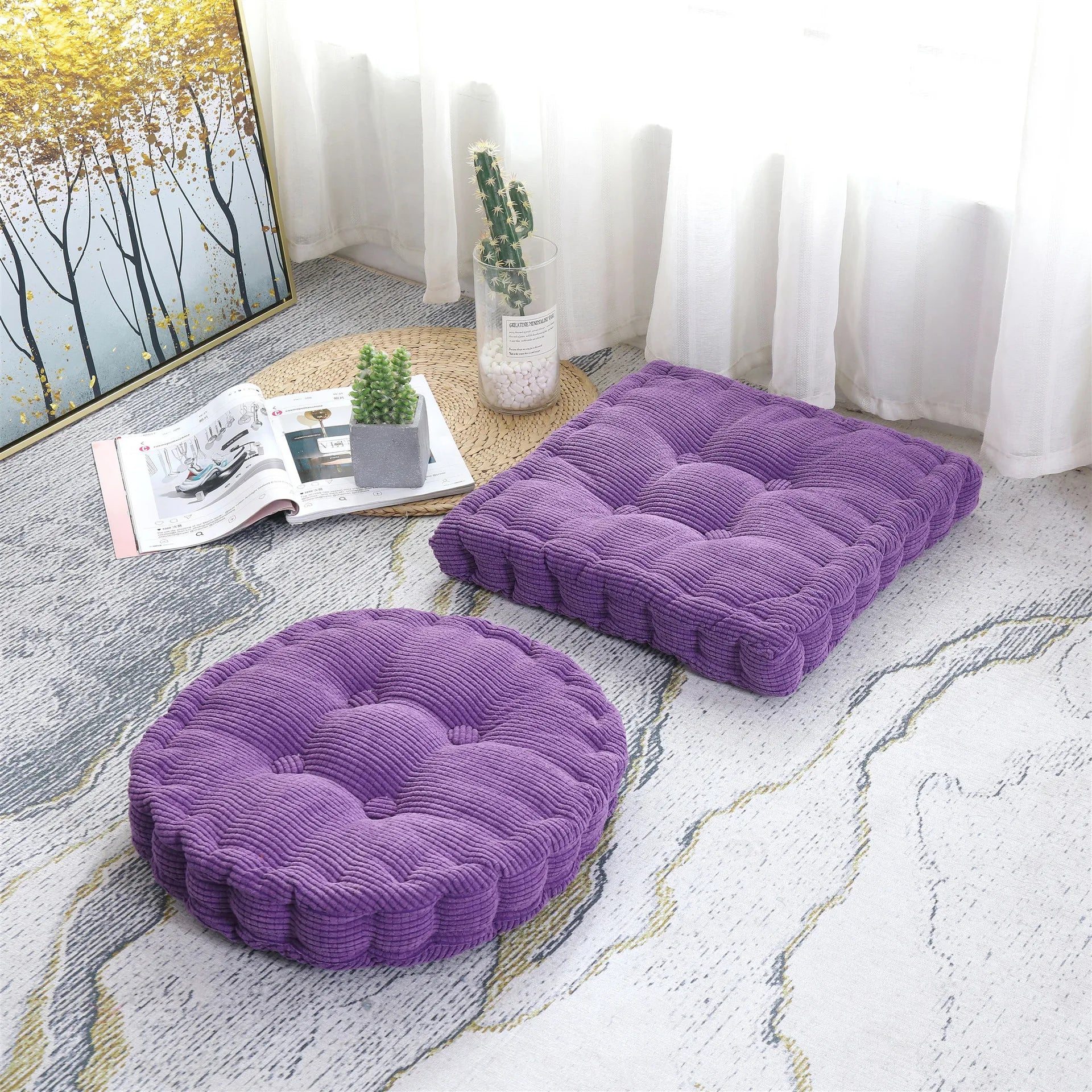 DecorBites™ Corduroy Tufted Floor Seat Cushion for Indoor Living Room Balcony Meditation