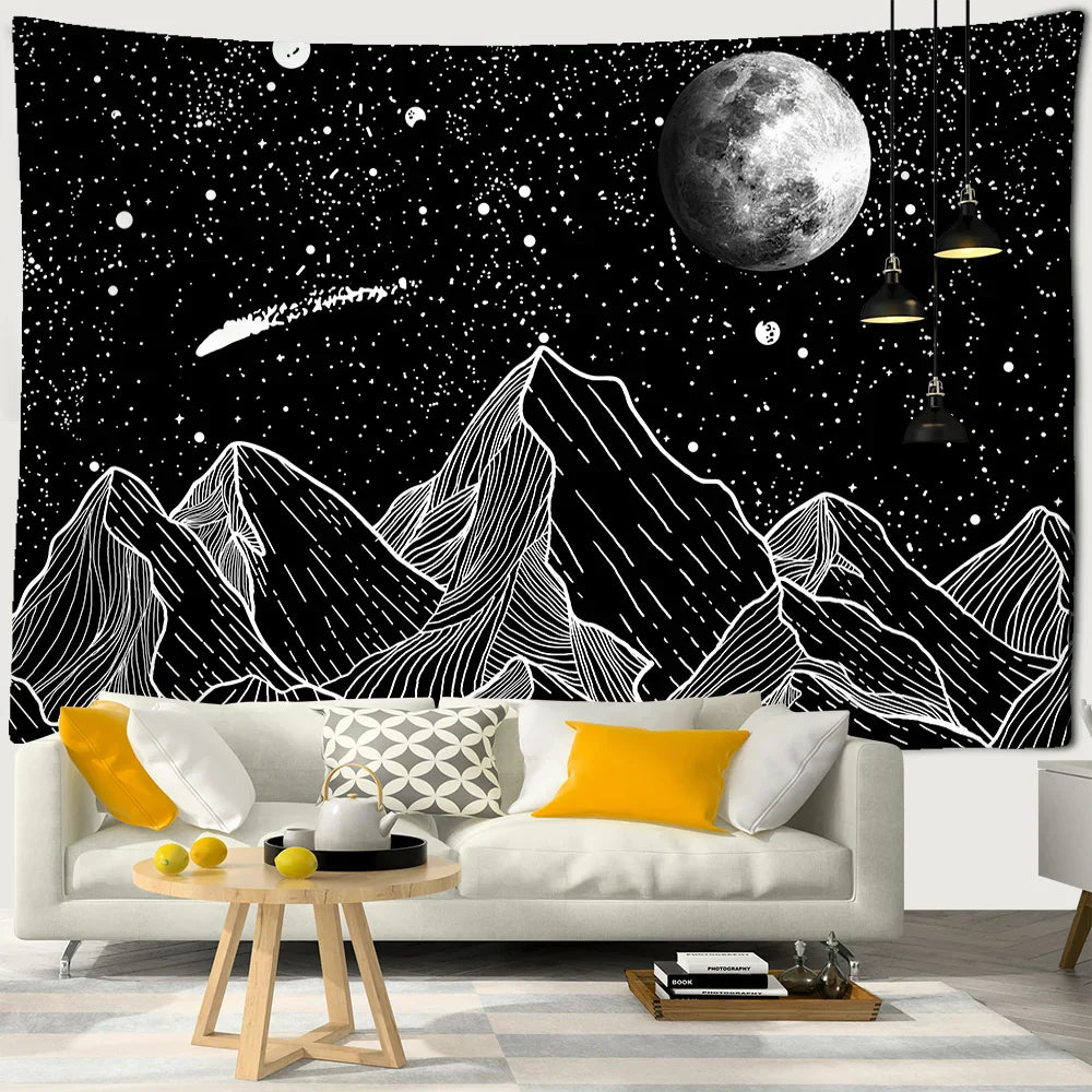 DecorBites™ Black & White Stars Mandala Tapestry - Home Decor