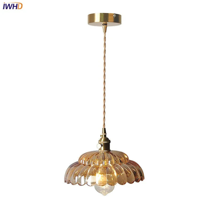 DecorBites™ Amber Flower Glass LED Pendant Lights for Home Decor